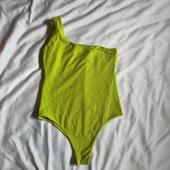 One Shoulder Lime Green Going Out Party Body Suit Large - Picture 3 of 4